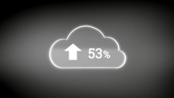Цифрова Анімація Відсотка Прогресу Вивантаження Хмарах Сірому Фоні — стокове відео