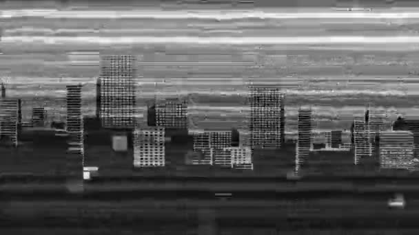 街の画面や背景を動かすモノクロ静的のデジタルアニメーション — ストック動画