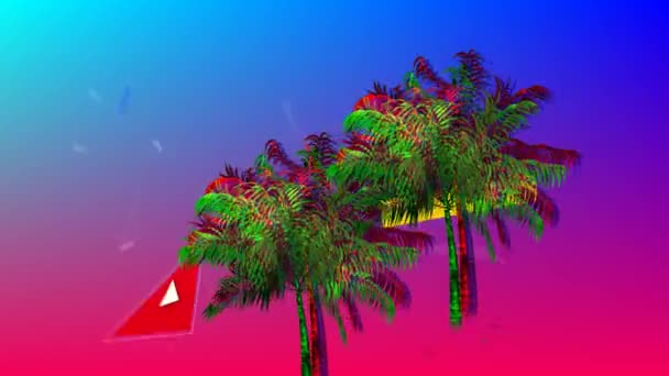 Digital Animation Colorful Palm Trees Moving While Different Geometric Shapes Royalty Free Stock Footage