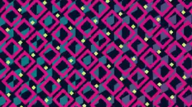 Ekranda yanıp sönen pembe ve sarı kare desenleri ile elmas desenleri dijital animasyon