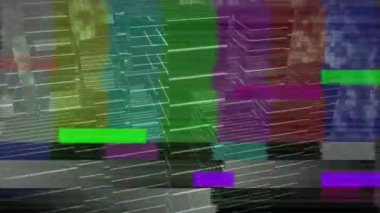 Ekranda dönen binaların arka planı ile renkli statik dijital animasyon