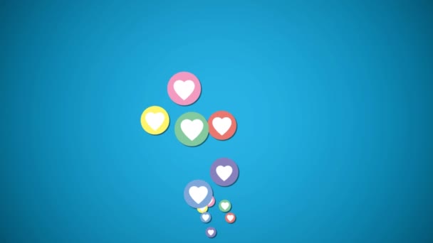 Animación Digital Iconos Coloridos Del Corazón Moviéndose Pantalla Contra Fondo — Vídeo de stock