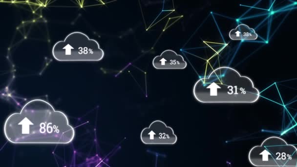 Digitale Animation Des Upload Fortschritts Wolken Mit Bunten Asymmetrischen Linien — Stockvideo