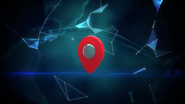 Digital Animation Map Pin Middle Screen While Abstract Shapes Forms — Stock Video