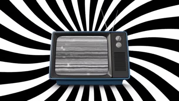 Digitální Animace Statické Elektřiny Starém Televizoru Zatímco Černé Bílé Diagonální — Stock video