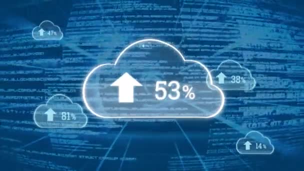 Animazione Digitale Caricare Nuvole Avanzamento Mentre Codici Del Programma Muovono — Video Stock