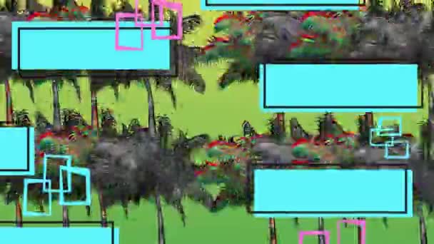 Цифровая Анимация Разноцветных Монохромных Пальм Движущихся Экране Желтым Фоном Синими — стоковое видео