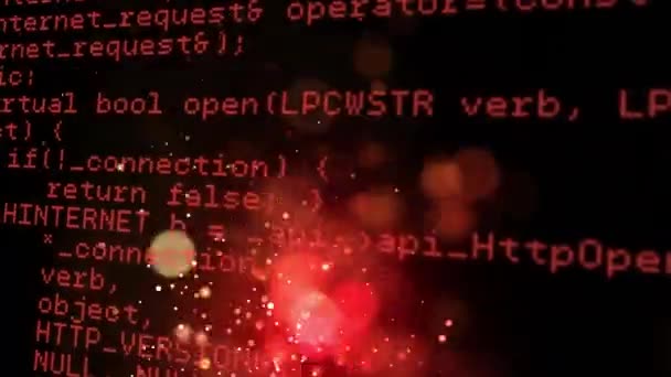 Animação Digital Códigos Programa Luzes Bokeh Coloridas Movendo Tela Contra — Vídeo de Stock