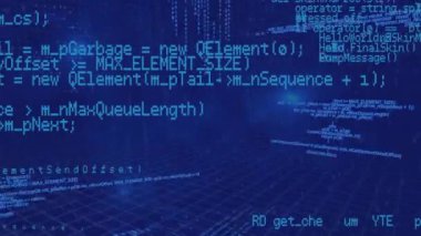 Mavi arka planda hareket eden program kodlarının dijital animasyonu