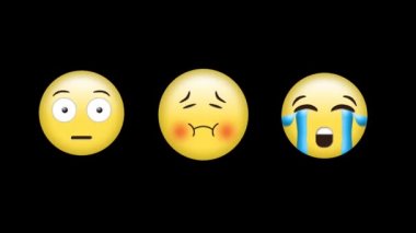 Siyah bir arka plan karşı sürpriz emoji, kusmuk emoji ve ağlayan emoji Dijital animasyon