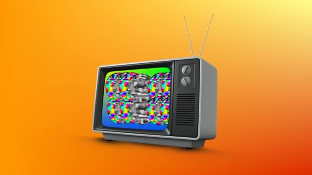 Digital Animation Old Television Colorful Static Screen Orange Background — Stock Video