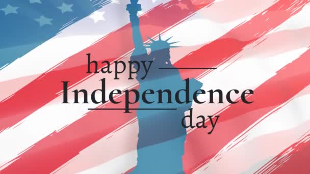 Arka Planda Bir Bağımsızlık Günü Tebrik Ile Sallayarak Amerikan Bayrağı — Stok video