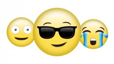 Göz kırparak bir yüz emoji dijital animasyon, güneş gözlüğü emoji ile yüz, ve ağlayan bir emoji