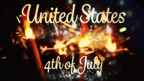 米国のゴールドのデジタルアニメーション ボケライトと暗い背景にちらつく輝きを持つ7月4日のテキスト — ストック動画