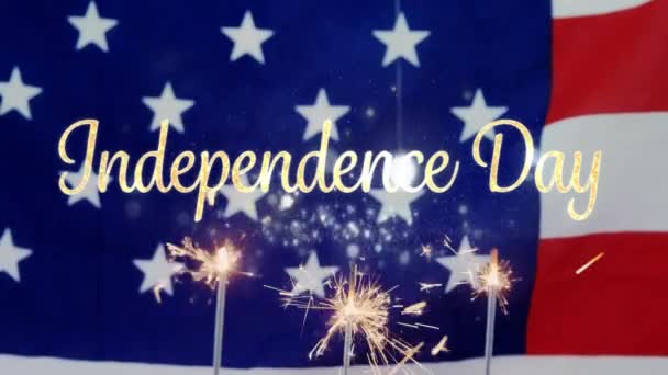 Digital Animation Guld Självständighetsdagen Text Visas Medan Bakgrunden Visar Amerikansk — Stockvideo