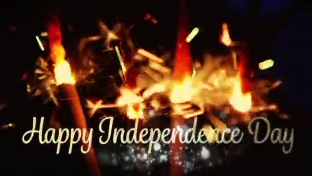 Digitale Animatie Van Gouden Happy Independence Day Tekst Met Bokeh — Stockvideo