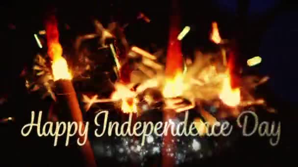 Animazione Digitale Oro Happy Independence Day Testo Con Luci Bokeh — Video Stock