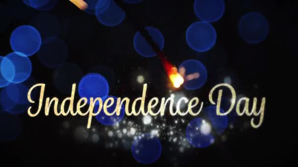 Animasi Digital Dari Teks Hari Kemerdekaan Emas Muncul Dengan Lampu — Stok Video
