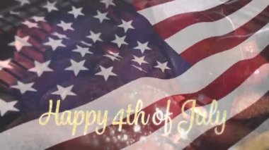 Arka planda Amerikan bayrağı dalgalar ise bir yangın ızgara üzerinde barbekü bir et dijital kompozit