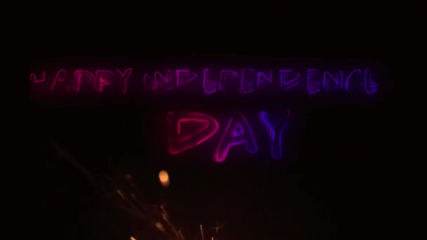 Digitální Animace Dne Šťastné Nezávislosti Červeném Modrém Gradientu Zatímco Osvětlený — Stock video