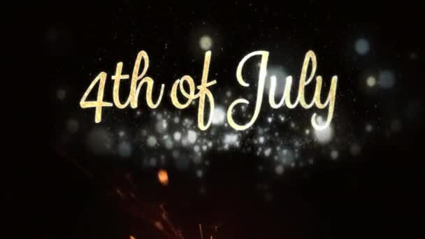 Animação Digital Ouro Julho Texto Com Luzes Bokeh Aparecendo Enquanto — Vídeo de Stock