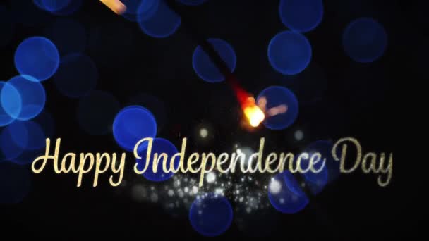 Digital Animation Gold Happy Independence Day Text Appearing While Background — Stock Video