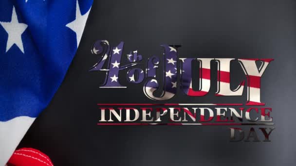 Цифрова Анімація Липня День Незалежності Текст Банер Американським Прапором Розмахуючи — стокове відео