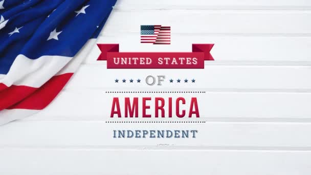 미국의 디지털 애니메이션 국기와 배경에 화면에서 배너에 독립적 텍스트 — 비디오