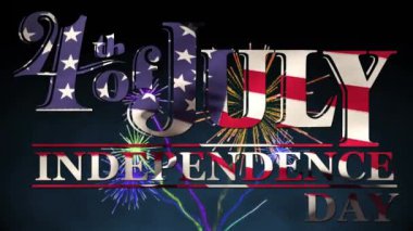 4 Temmuz dijital animasyon, Amerikan bayrağı tasarımı ile Bağımsızlık Günü metin arka plan renkli havai fişek patlayan gösterir.