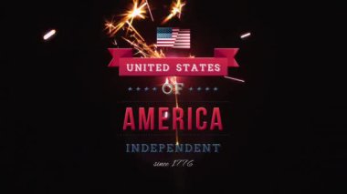 Amerika Birleşik Devletleri dijital animasyon, Bağımsız 1776 yılından bu yana afiş metin ekranda uzaklaştırma ise koyu arka plan ışıklı ışıltı gösterir