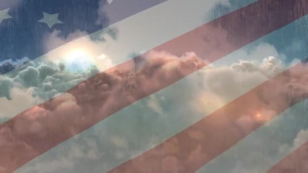 Animación Digital Bandera Americana Ondeando Fondo Del Cielo Con Nubes — Vídeos de Stock