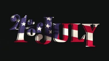 Siyah bir arka plan aleyhine ekranda uzaklaştırma Amerikan bayrağı tasarımı ile 4 Temmuz metin dijital animasyon