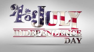 4 Temmuz dijital animasyon, Beyaz bir arka plan karşı tasarım sallayarak Amerikan bayrağı ile Bağımsızlık günü metin