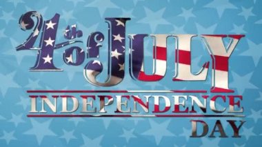 4 Temmuz dijital animasyon, Amerikan bayrağı sallayarak tasarım ve yıldız desenleri ile mavi bir arka plan ile Bağımsızlık günü metin