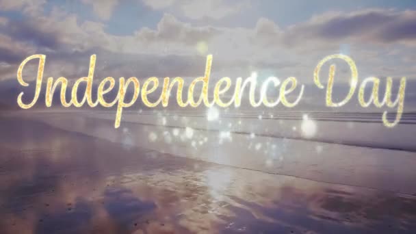 Animación Digital Oro Texto Del Día Independencia Con Luces Bokeh — Vídeo de stock