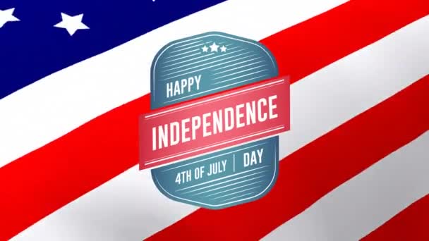 7月4日 快乐独立日 的数字动画文字在屏幕中缩小 背景显示美国国旗在挥舞 — 图库视频影像