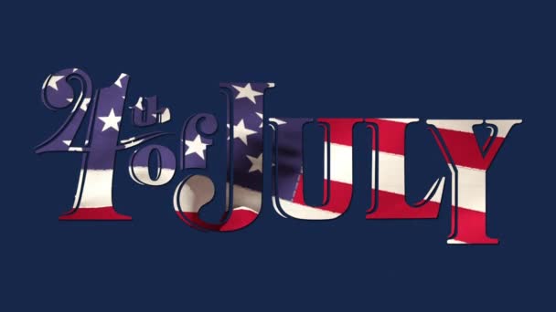 青い背景に対して画面にズームアウトアメリカの旗のデザインと7月4日のテキストのデジタルアニメーション — ストック動画