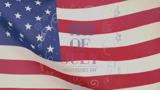 Digital Animation 4Th July Text Surrounded Different Icons Zooming Out — Stock Video