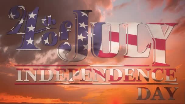 Цифровая Анимация Июля Текст Дня Изображением Американского Флага Фоном Неба — стоковое видео