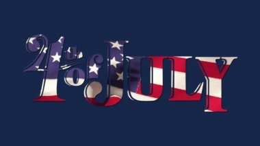 4 Temmuz metninin amerikan bayrağı tasarımı ile dijital animasyon mavi bir arka plan aleyhine ekranda uzaklaştırma