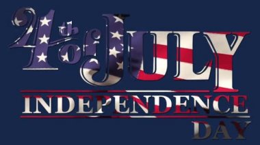 4 Temmuz dijital animasyon, Amerikan bayrağı ile Bağımsızlık günü metin tasarım ve mavi arka plan sallayarak