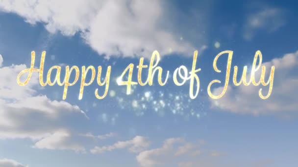 7月4日 金色快乐问候语的数字动画出现在屏幕上 而背景显示云在天空中移动 — 图库视频影像