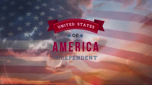 Цифрова Анімація Сполучених Штатів Америки Незалежний Текст Банерному Масштабуванні Екрані — стокове відео
