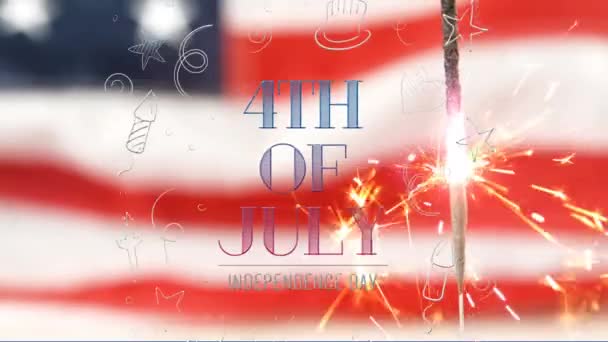 Digital Animation 4Th July Independence Day Text Surrounded Different Icons — Stock Video