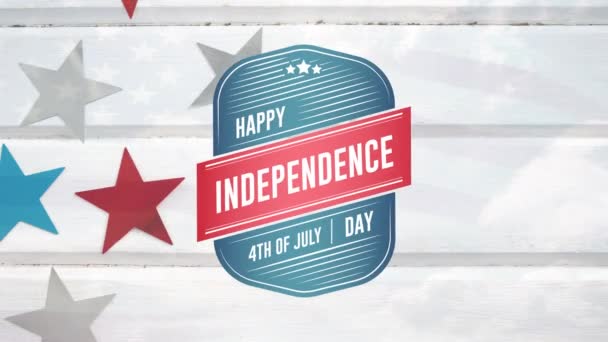 Digitální Animace Šťastného Dne Nezávislosti Červencový Text Odznaku Zvětšením Bílé — Stock video