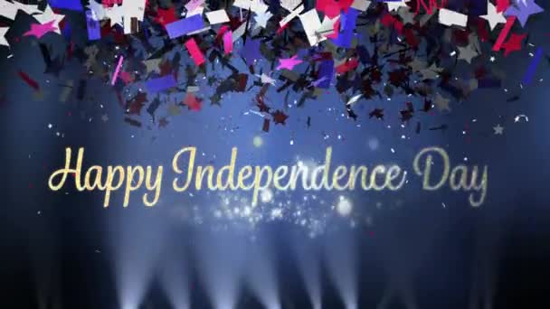 Digitale Animatie Van Gouden Happy Independence Day Groet Terwijl Lichten — Stockvideo