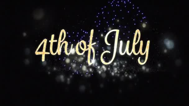 カラフルな花火が背景に爆発しながら 画面にボケが表示される7月4日のゴールドのデジタルアニメーション — ストック動画