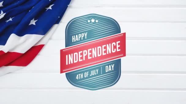 Animación Digital Del Feliz Día Independencia Texto Del Julio Insignia — Vídeos de Stock