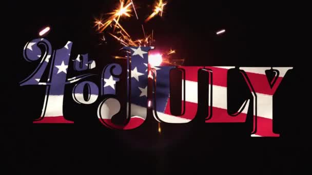 Animazione Digitale Del Luglio Saluto Con Bandiera Americana Sventolando Design — Video Stock