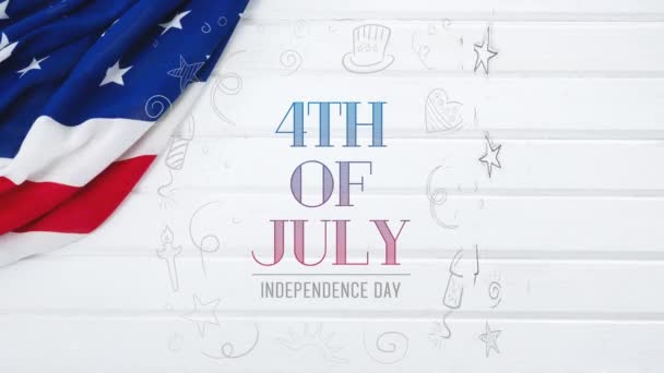 Animação Digital Julho Texto Dia Independência Com Ícones Ampliando Tela — Vídeo de Stock